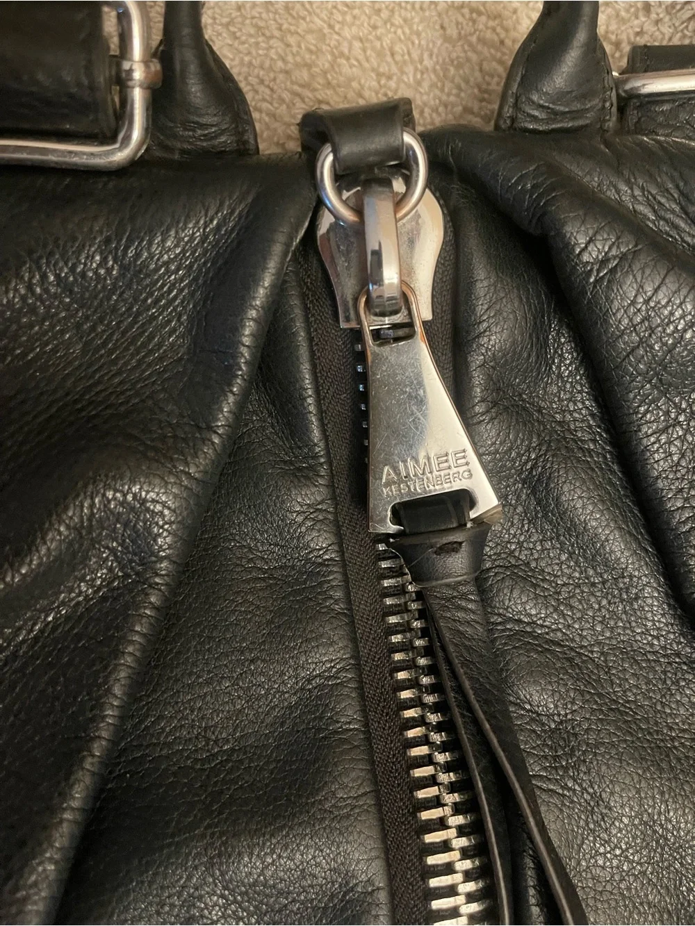 Aimee Kestenberg Tamitha Black Leather Backpack with Center Silver Zipper